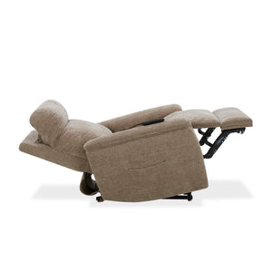 Flexsteel Zero Gravity Luma Fabric Power Lift Recliner with Power Headrest, Lumbar, Heat & Massage in Light brown