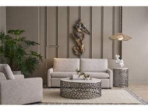 Universal Furniture Coastal Living Oasis Coral Quartz Top Cocktail Table in Antique Nickel