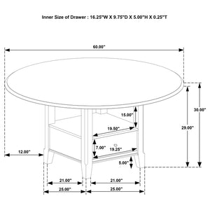 Coaster Twyla 60-Inch Round Dining Table With Drawer Dark Cocoa