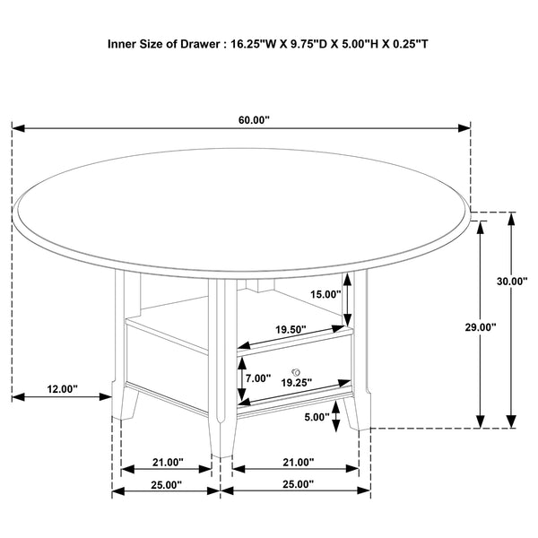 Coaster Twyla 60-Inch Round Dining Table With Drawer Dark Cocoa