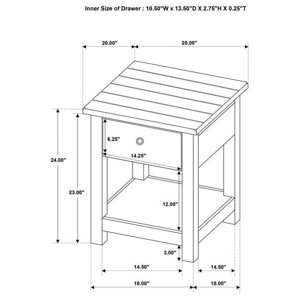 Coaster Payne 1-Drawer Wood End Table With Shelf Distressed White