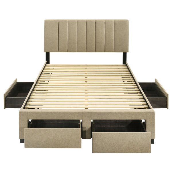 Coaster Wheatland 4-Drawer Upholstered Full Storage Bed Light Brown