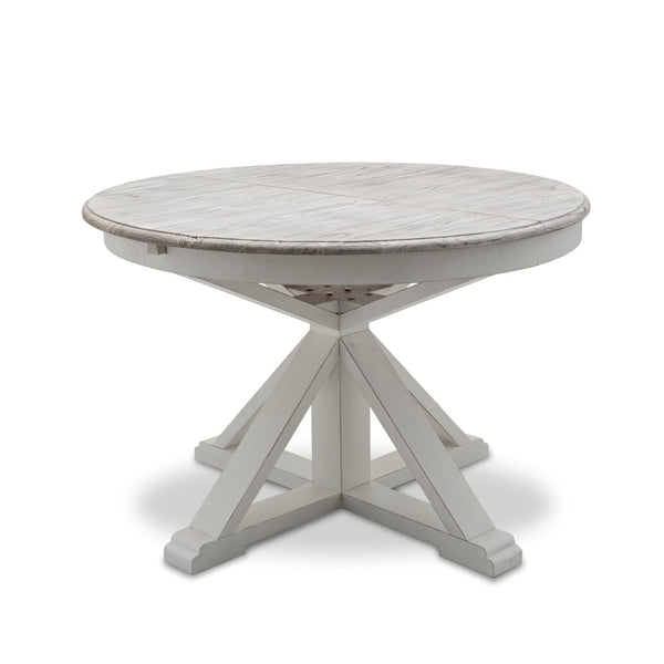Seawinds Islamorada Distressed Taupe Round Dining Table with Butterfly Leaf