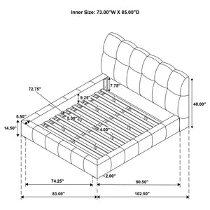 Coaster Nollet 48-Inch Upholstered California King Platform Bed Grey