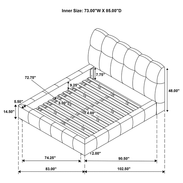 Coaster Nollet 48-Inch Upholstered California King Platform Bed Grey