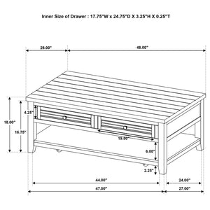 Coaster Concord 2-Drawer Rectangular Coffee Table Distressed Java