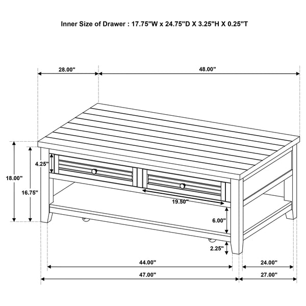 Coaster Concord 2-Drawer Rectangular Coffee Table Distressed Java