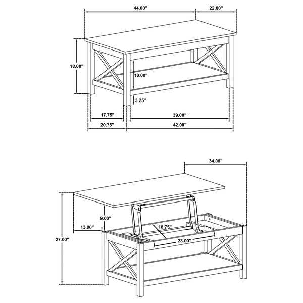 Coaster Skyview 44-Inch Rectangular Lift Top Coffee Table White
