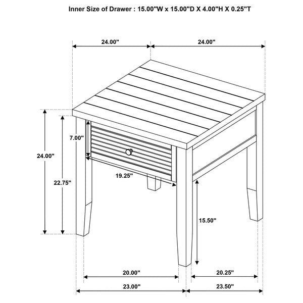 Coaster Concord 1-Drawer Square End Table Distressed Java