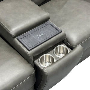Flexsteel Maxwell Leather Power Reclining Loveseat with Console, Power Headrests and Lumbar in Cinder