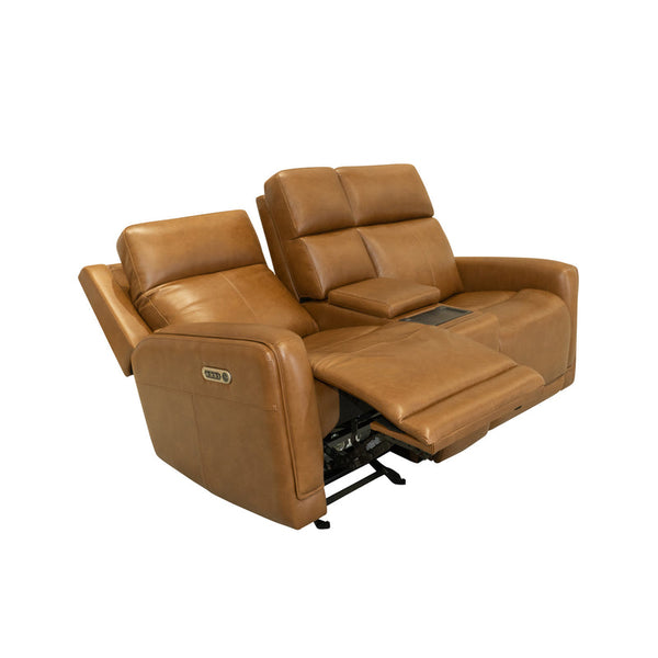Flexsteel Alister Leather Power Gliding Loveseat with Console, Power Headrests & Lumbar in Sedona