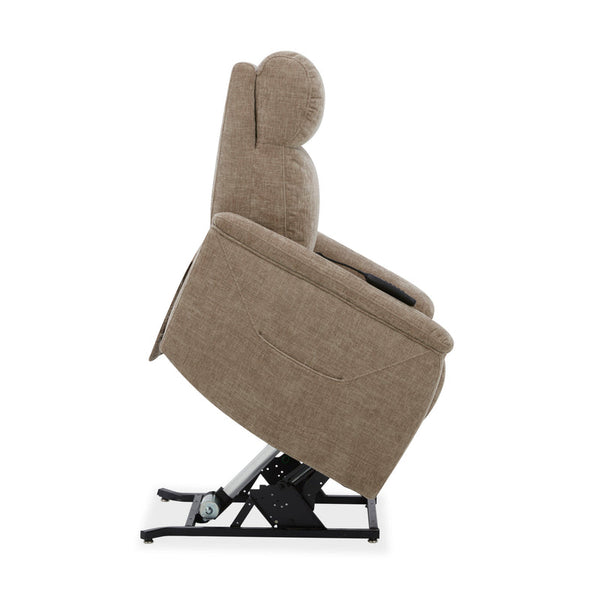Flexsteel Zero Gravity Luma Fabric Power Lift Recliner with Power Headrest, Lumbar, Heat & Massage in Light brown
