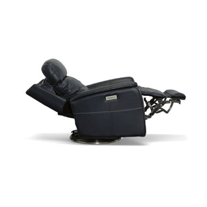 Flexsteel View Leather Power Swivel Recliner with Power Headrest in Ocean