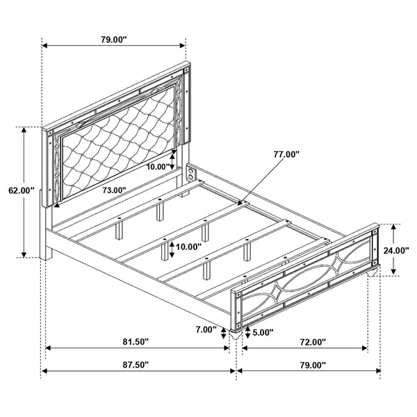 Coaster Gunnison Wood King LED Panel Bed Silver Metallic