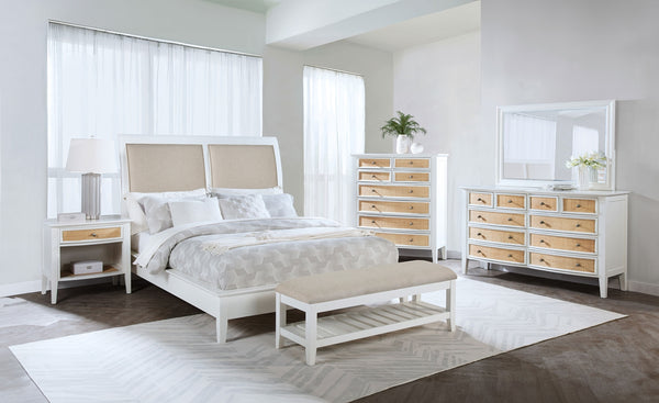 Coaster Bexhill 56-Inch Upholstered California King Panel Bed White