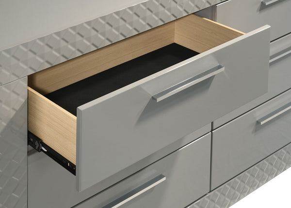 Coaster Ives 6-Drawer Dresser & Mirror Grey High Gloss
