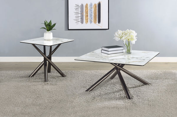 Coaster Carvell Square Sintered Stone End Side Table Mirage White