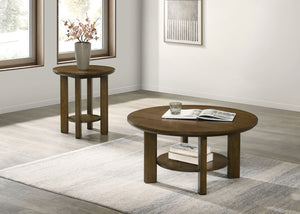 Coaster Ottowa 22-Inch Round Wood Side End Table With Shelf Brown