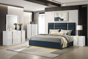 Coaster Ines 52-Inch Fabric Upholstered King Panel Bed Navy