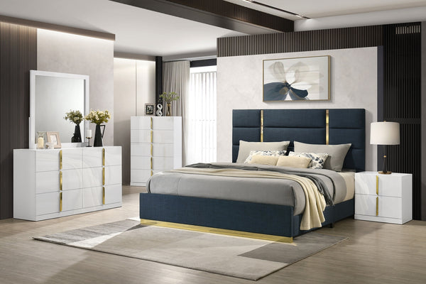 Coaster Ines 52-Inch Fabric Upholstered King Panel Bed Navy