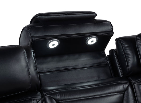Coaster Zuma 3-Piece Faux Leather Dual Power LED Sofa Set Black