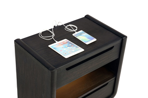 Coaster Leandro 2-Drawer LED Nightstand With Usb Burnished Black