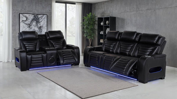 Coaster Zuma Faux Leather Upholstered Dual Power LED Recliner Black