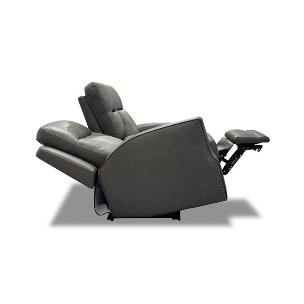 Flexsteel Maxwell Leather Power Reclining Loveseat with Console, Power Headrests and Lumbar in Cinder
