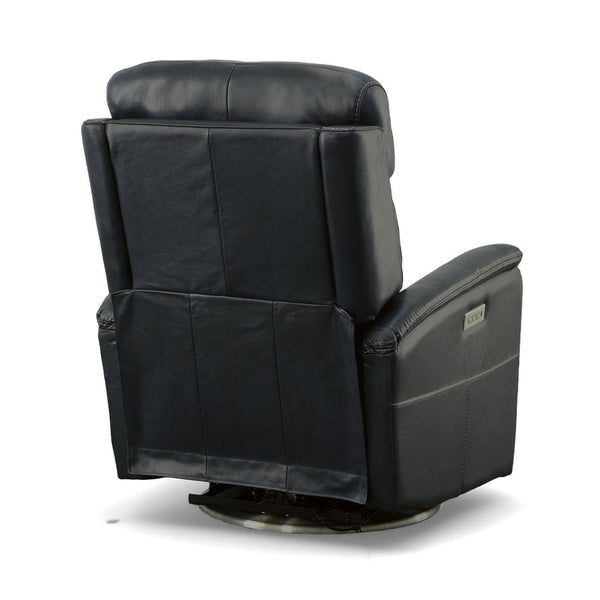 Flexsteel View Leather Power Swivel Recliner with Power Headrest in Ocean