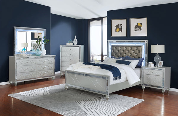 Coaster Gunnison Wood King LED Panel Bed Silver Metallic