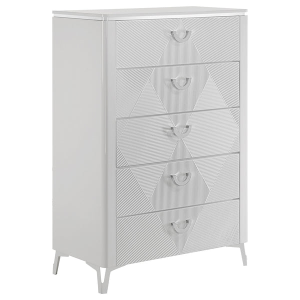 Coaster Cassia 5-Piece Queen LED Bedroom Set White High Gloss