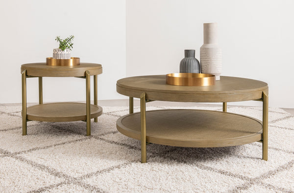 Coaster Arini Round End Side Table With Storage Shelf Sand Wash