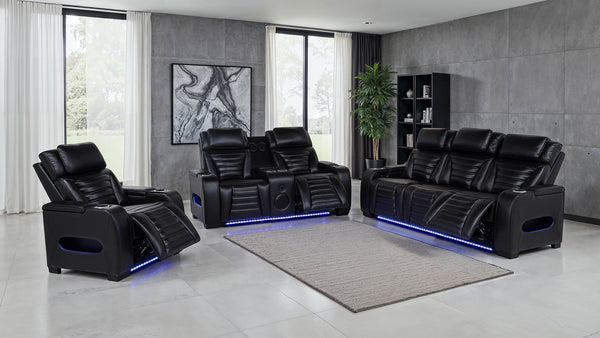Coaster Zuma Faux Leather Upholstered Dual Power LED Recliner Black