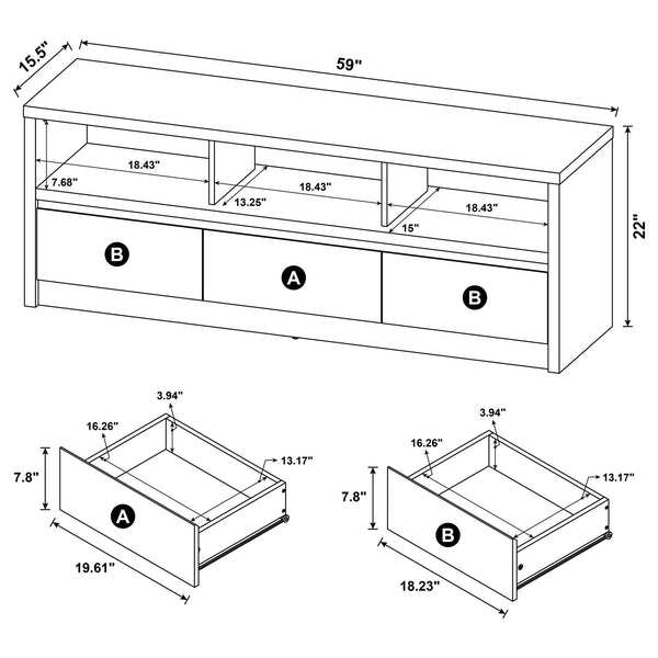 Coaster Rutland 59-Inch 3-Drawer Tv Stand Media Console Black