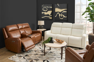 Flexsteel Alister Leather Power Gliding Loveseat with Console, Power Headrests & Lumbar in Sedona