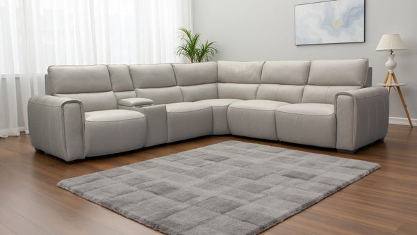 HTL Laguna Leather 6-Piece Power Sectional in Oatmeal