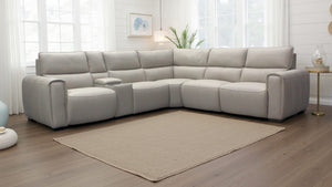 HTL Laguna Leather 6-Piece Power Sectional in Oatmeal