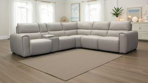 HTL Laguna Leather 6-Piece Power Sectional in Oatmeal