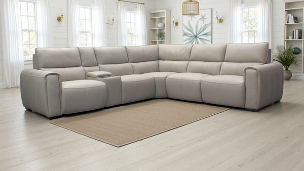 HTL Laguna Leather 6-Piece Power Sectional in Oatmeal