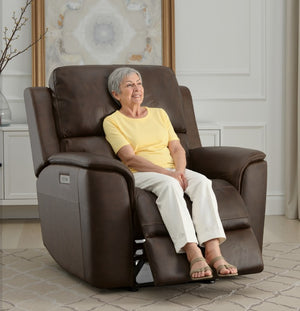 Flexsteel Harrison Leather Triple Power Recliner with Heat & Massage in Burnt Umber