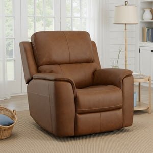 Flexsteel Harrison Leather Triple Power Recliner with Heat & Massage in Caramel