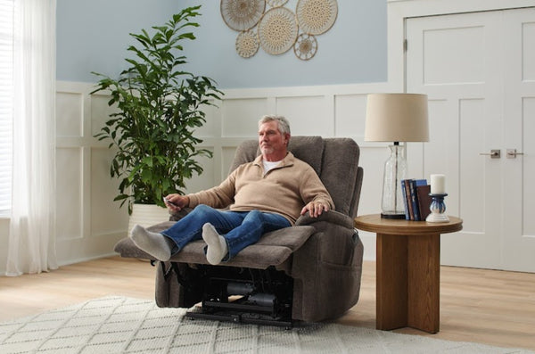 Flexsteel Zecliner Model 2+ Umber Fabric Power Lift Sleep Recliner with Power Headrest, Lumbar, Heat & Massage