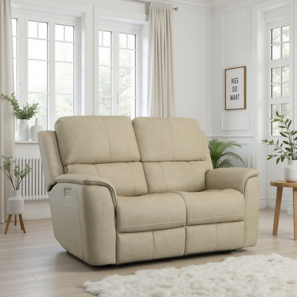 Flexsteel Harrison Leather Triple Power Loveseat with Heat & Massage in Beige