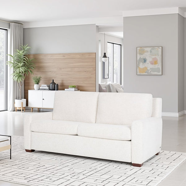 American Leather Lyons 69 Apollo Dakota Cream Fabric Twin Loveseat Sleeper with Mink Finish