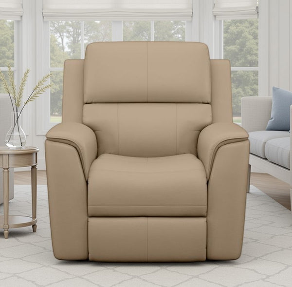 Flexsteel Henry Beige Leather Power Recliner with Power Headrest & Lumbar
