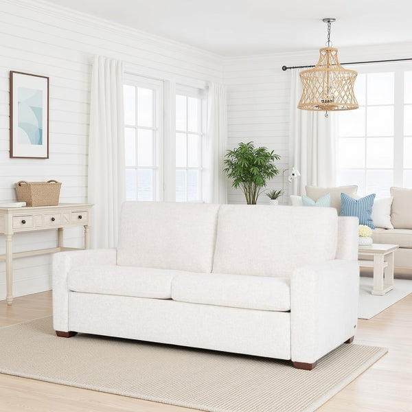 American Leather Lyons 69 Apollo Dakota Cream Fabric Twin Loveseat Sleeper with Mink Finish