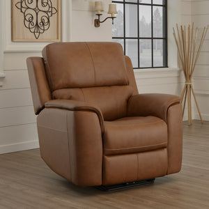 Flexsteel Harrison Leather Triple Power Recliner with Heat & Massage in Caramel