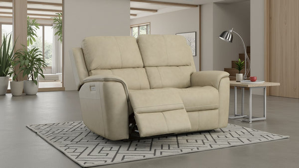 Flexsteel Harrison Leather Triple Power Loveseat with Heat & Massage in Beige