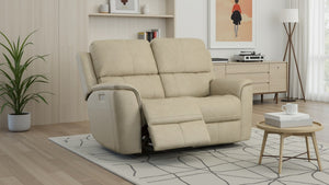 Flexsteel Harrison Leather Triple Power Loveseat with Heat & Massage in Beige
