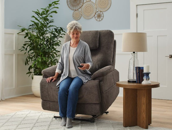 Flexsteel Zecliner Model 2+ Umber Fabric Power Lift Sleep Recliner with Power Headrest, Lumbar, Heat & Massage